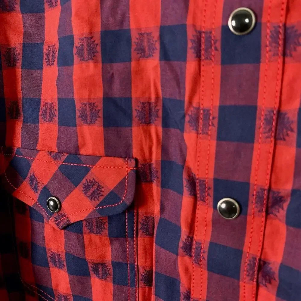 Panhandle Slim Men's Red/Blue Plaid Pearl‎ Snap Western Shirt Size Large